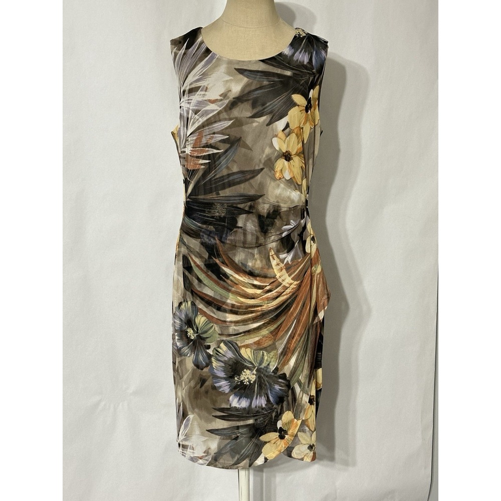 Connected Apparel Petite Size12 Floral Mesh Sleeveless Side Ruched Sheath Dress
